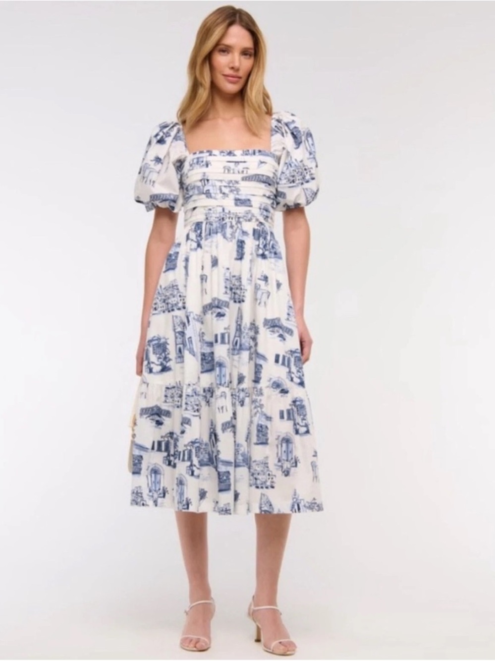 Abercrombie & Fitch Emerson Poplin Italy print Puff Sleeve Midi Dress Size XL